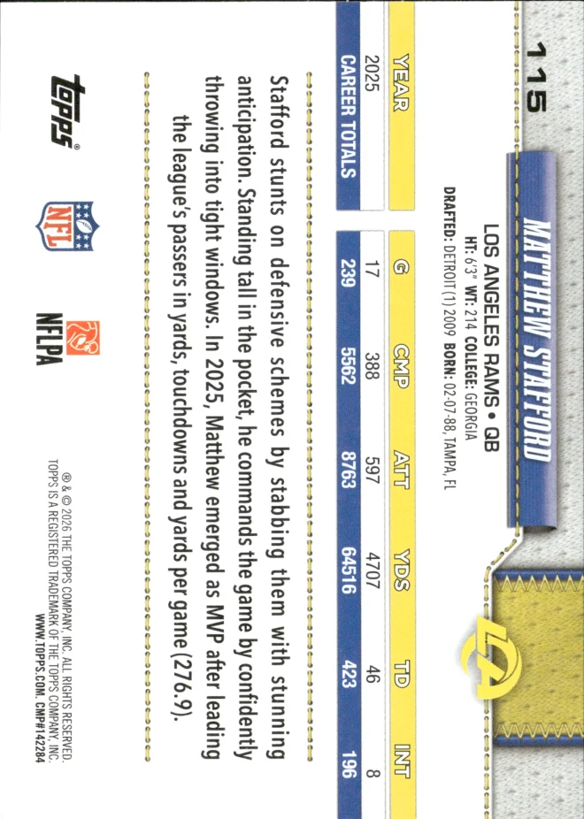 Matthew Stafford card back