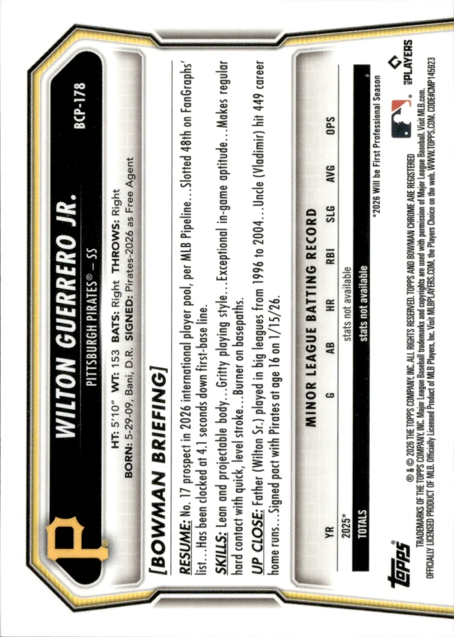 Wilton Guerrero Jr. card back