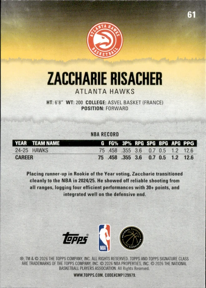 Zaccharie Risacher card back