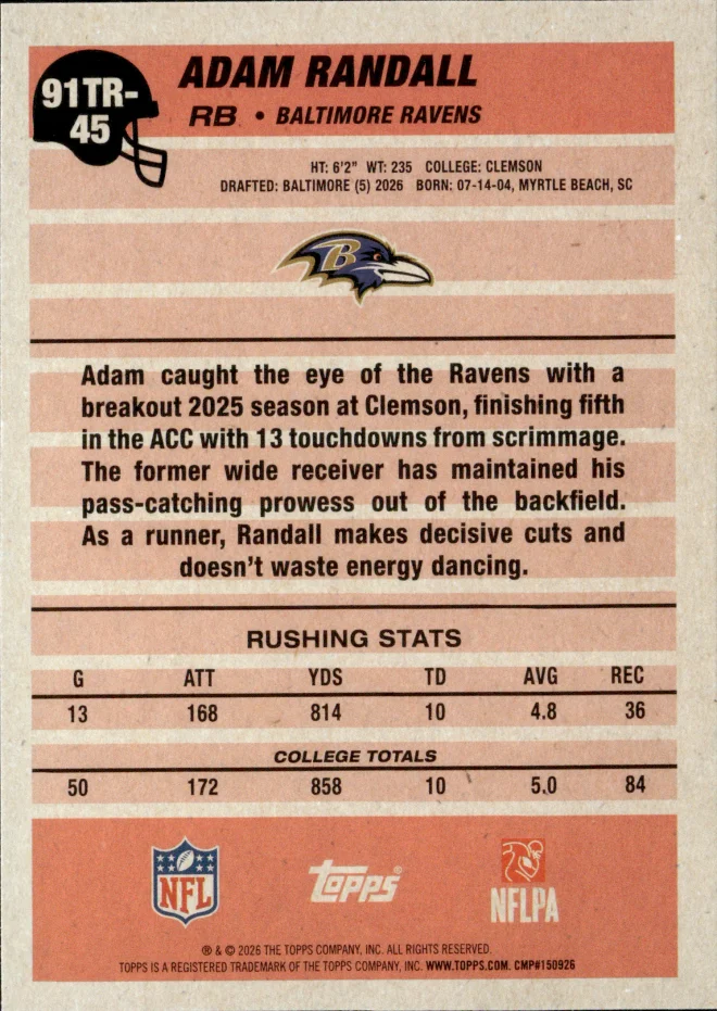 Adam Randall card back