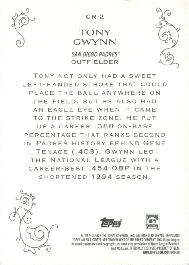 Tony Gwynn card back