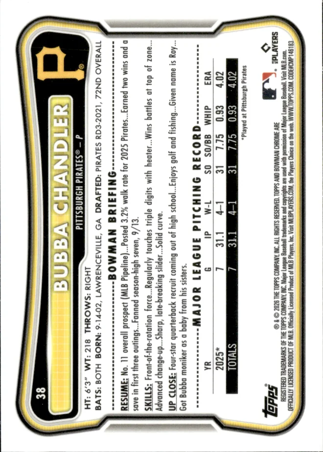 Bubba Chandler card back