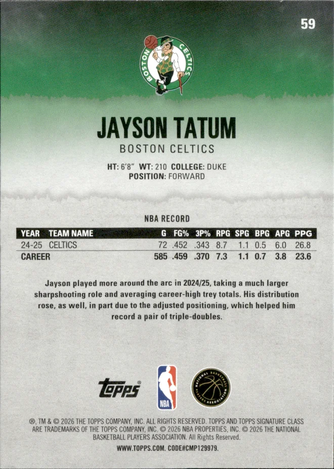 Jayson Tatum card back
