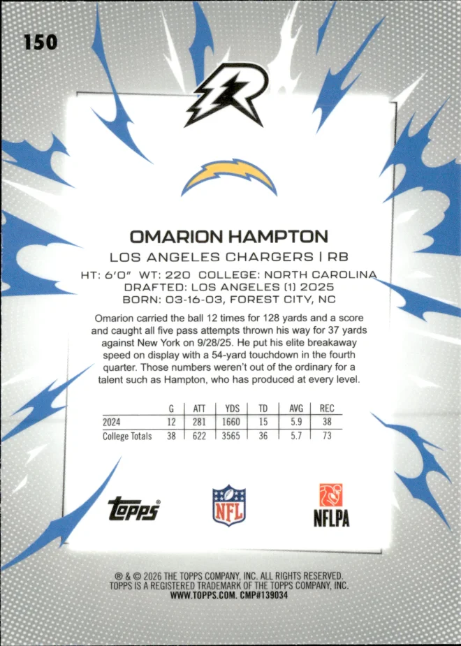 Omarion Hampton card back