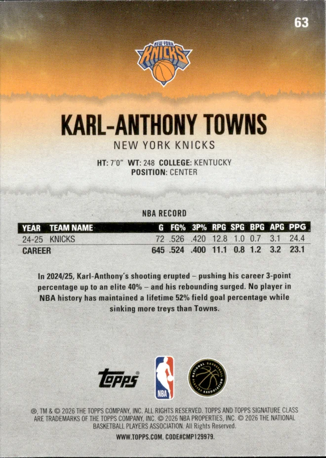 Karl-Anthony Towns card back