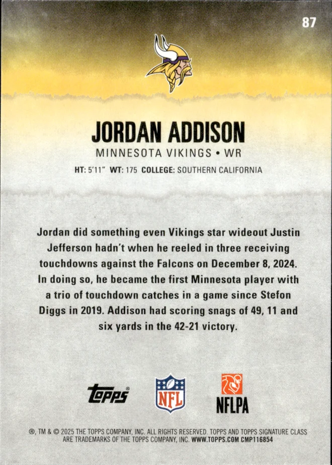 Jordan Addison card back
