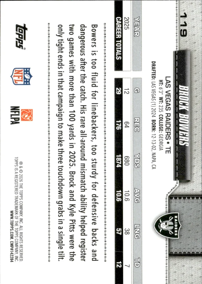 Brock Bowers card back
