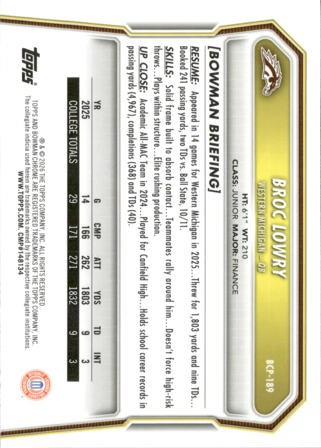 Broc Lowry card back