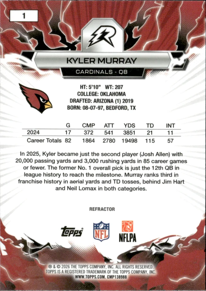 Kyler Murray card back