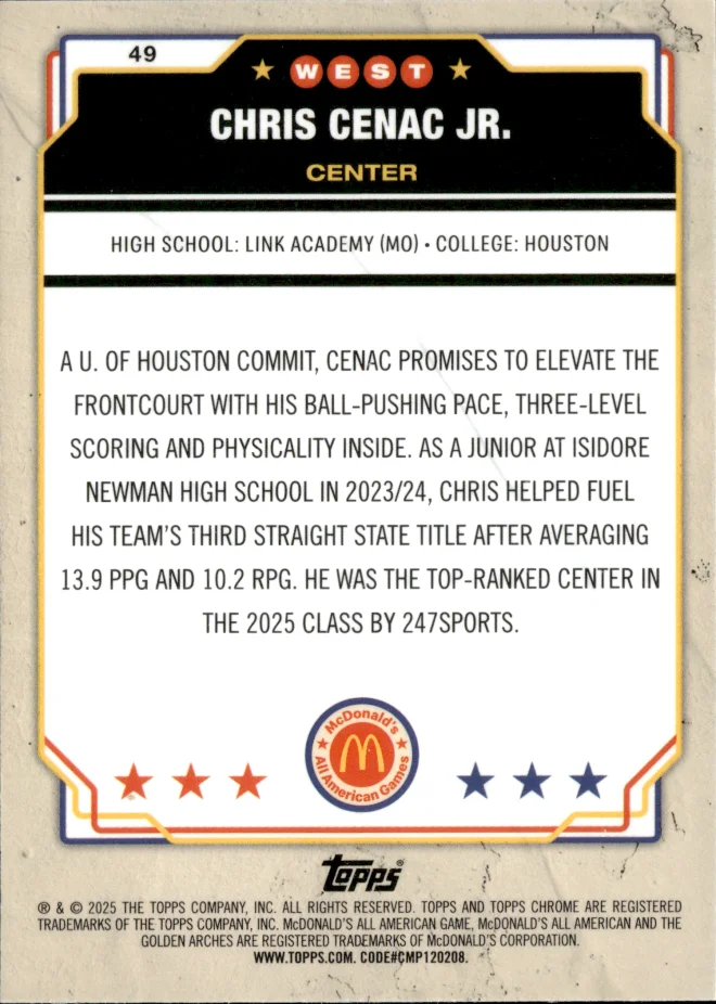 Chris Cenac Jr. card back