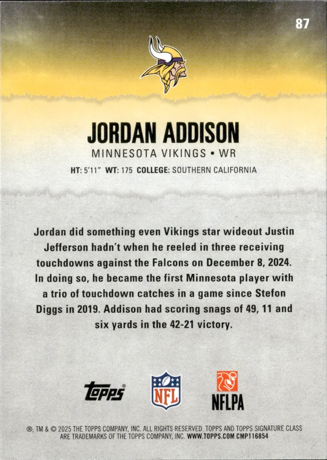 Jordan Addison card back