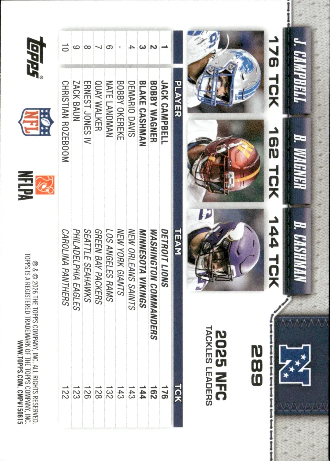 Jack Campbell / Bobby Wagner / Blake Cashman card back