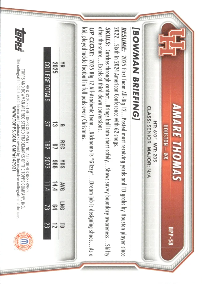 Amare Thomas card back