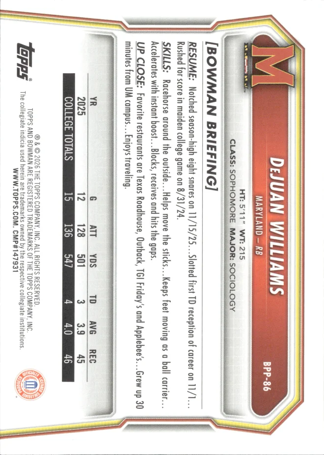 DeJuan Williams card back