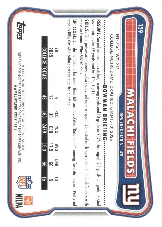Malachi Fields card back