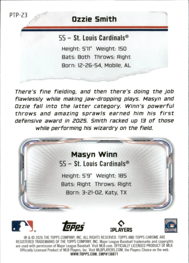Ozzie Smith / Masyn Winn card back