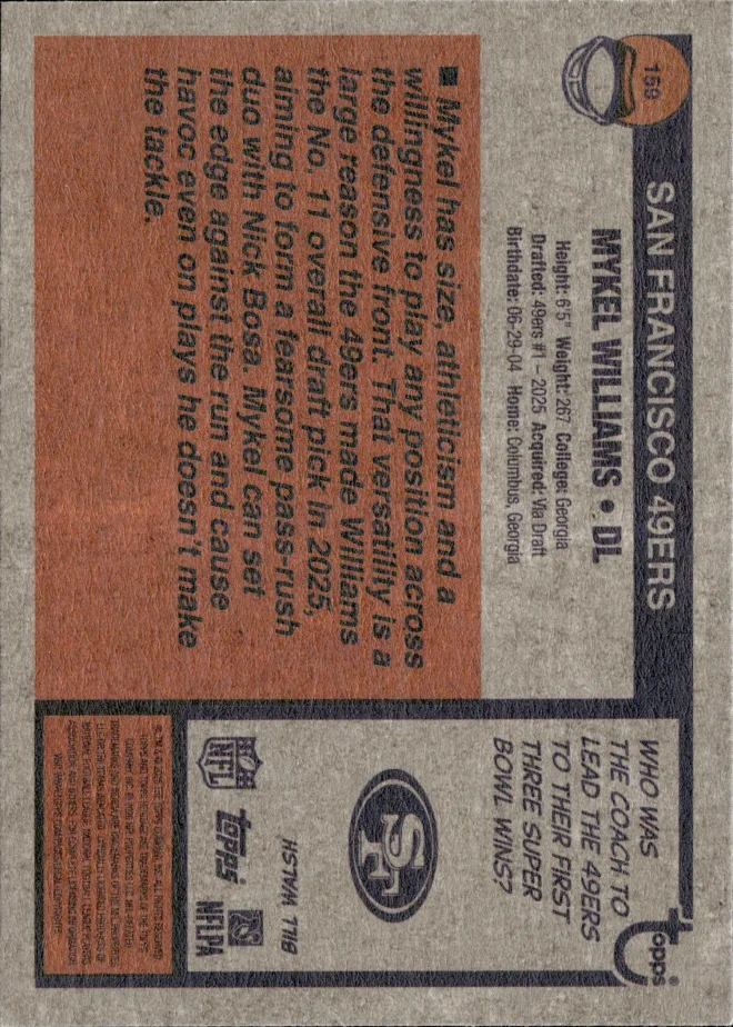 Mykel Williams card back