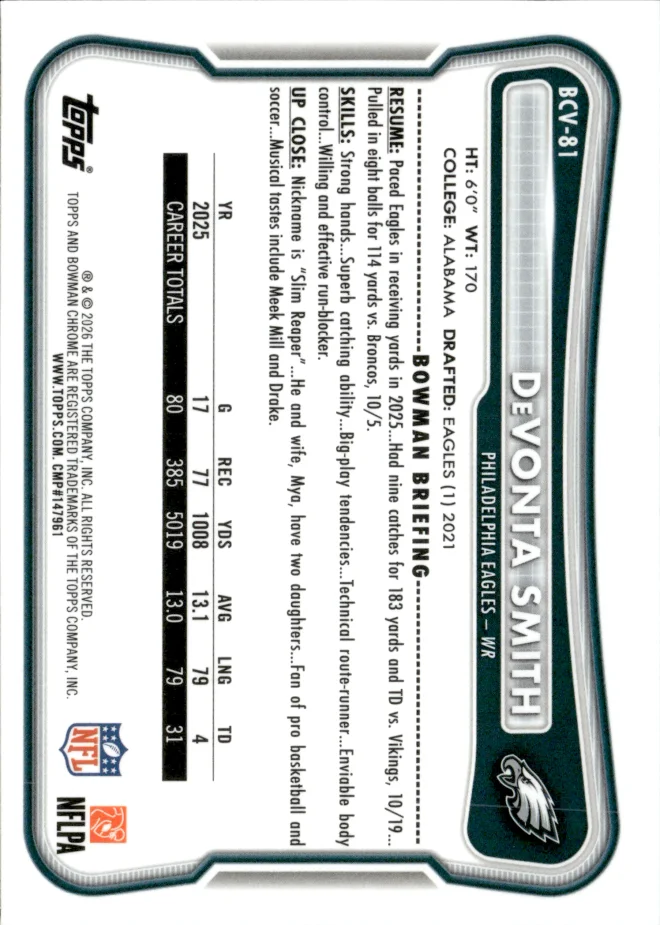DeVonta Smith card back