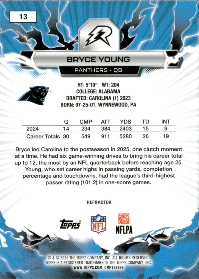 Bryce Young card back