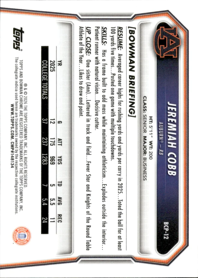 Jeremiah Cobb card back