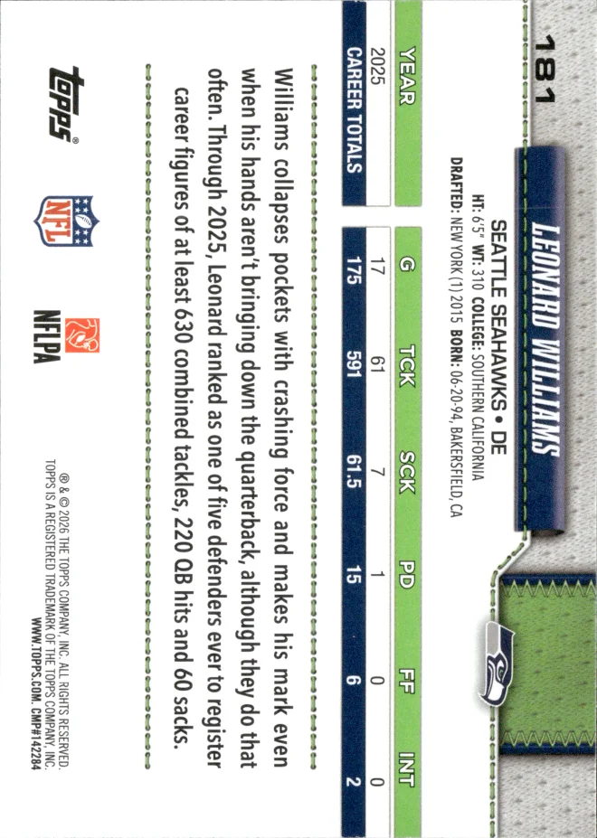 Leonard Williams card back