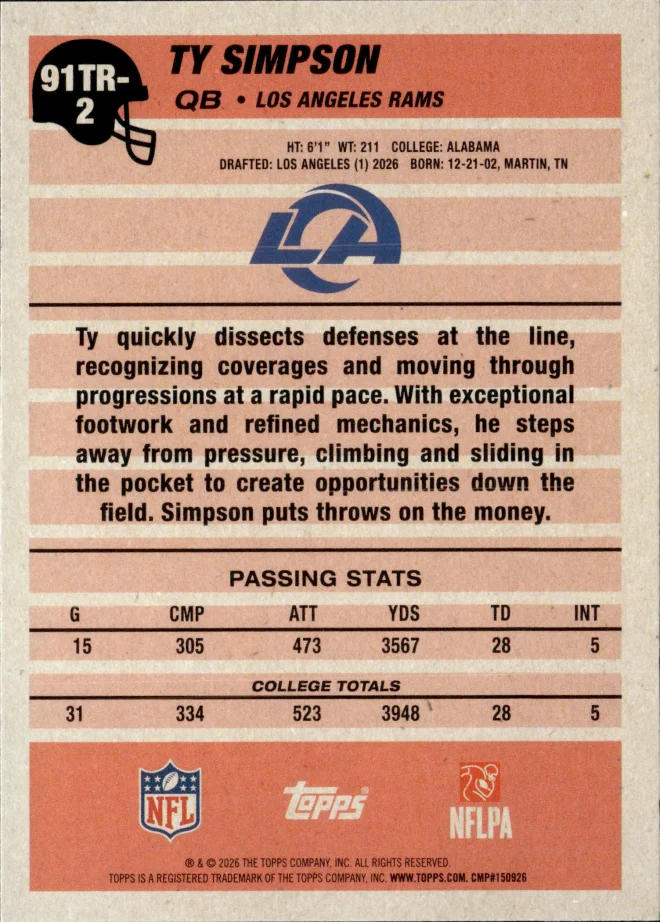 Ty Simpson card back