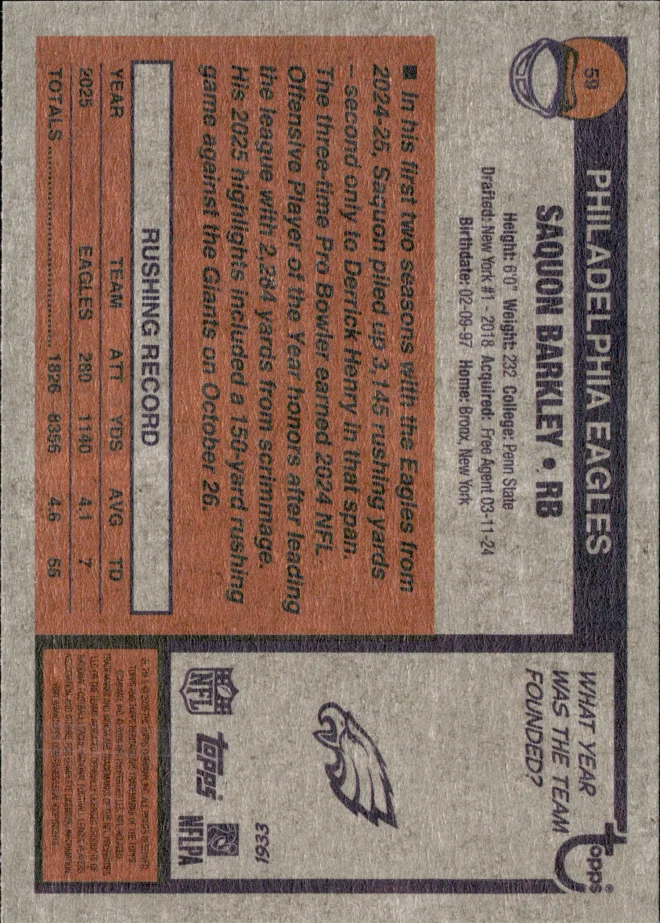 Saquon Barkley card back