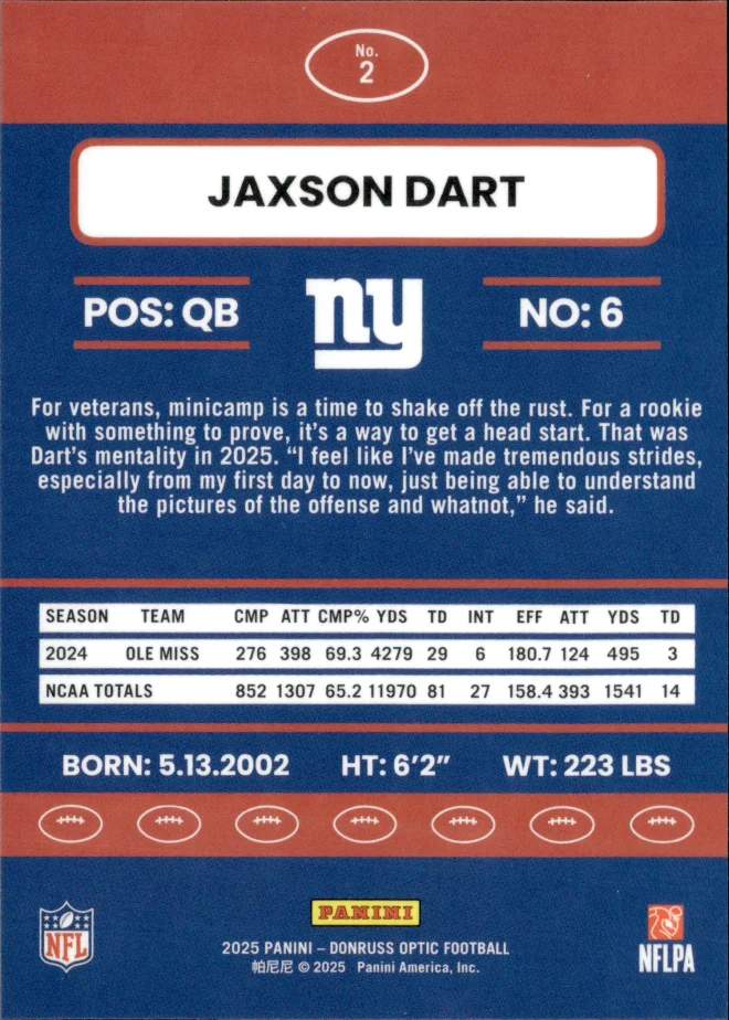 Jaxson Dart card back