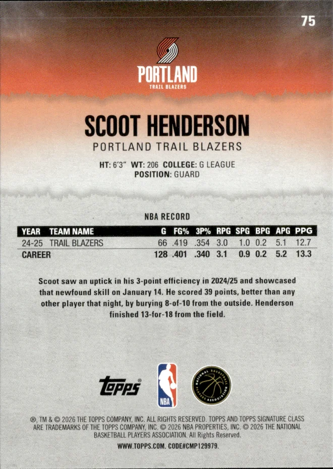 Scoot Henderson card back
