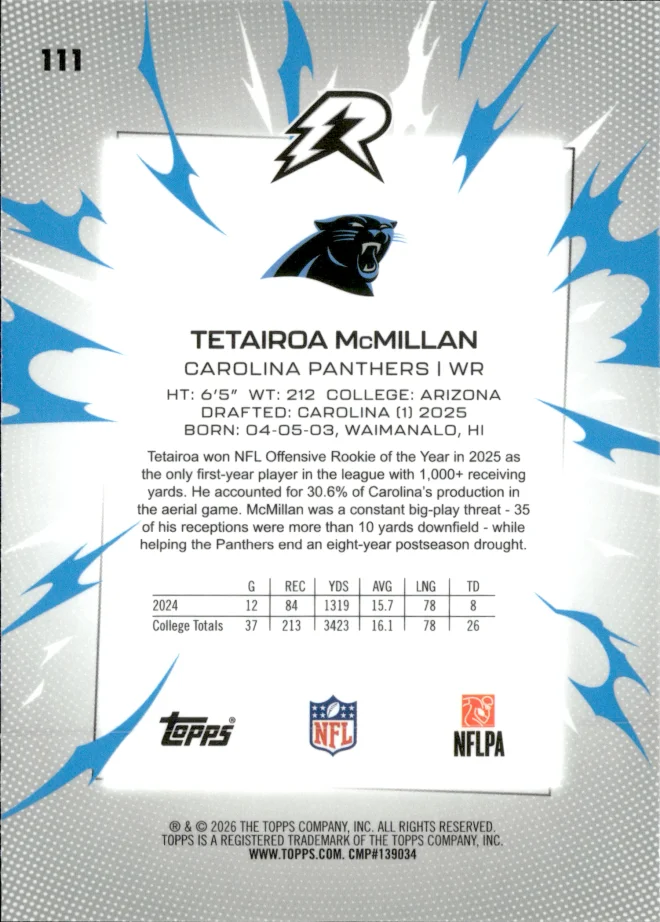 Tetairoa McMillan card back
