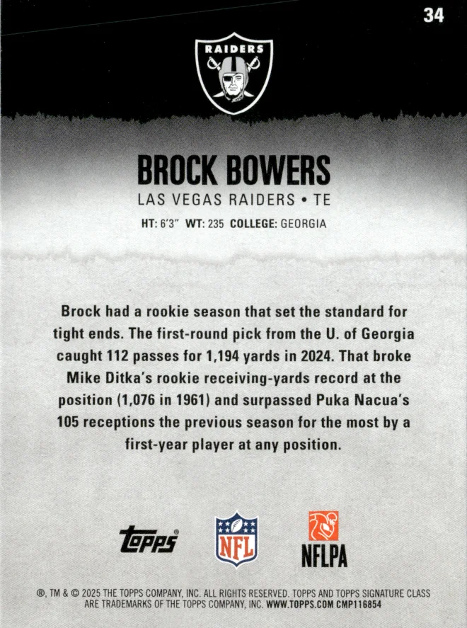 Brock Bowers card back