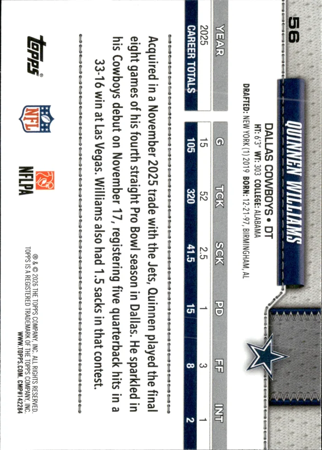 Quinnen Williams card back