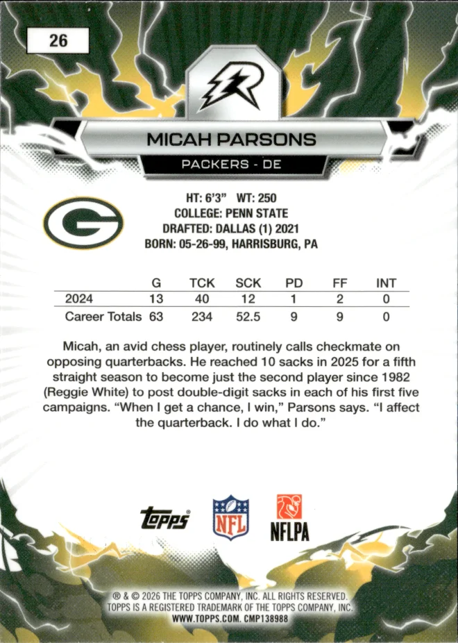 Micah Parsons card back
