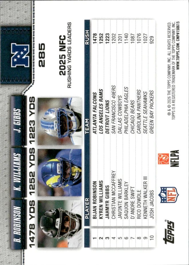 Bijan Robinson / Kyren Williams / Jahmyr Gibbs card back