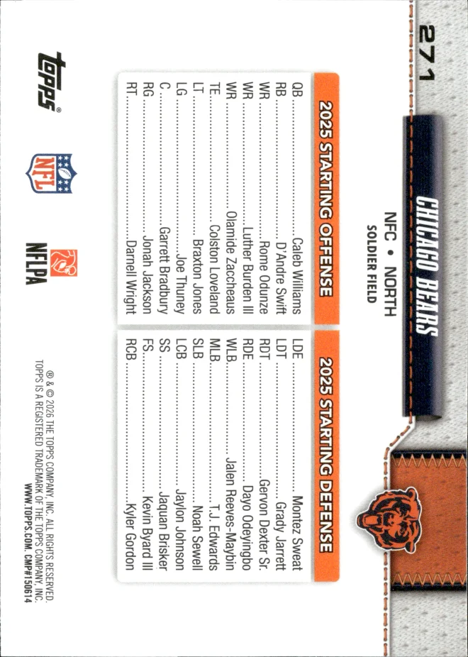 Chicago Bears card back