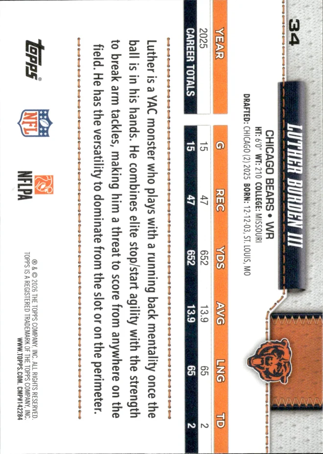 Luther Burden III card back
