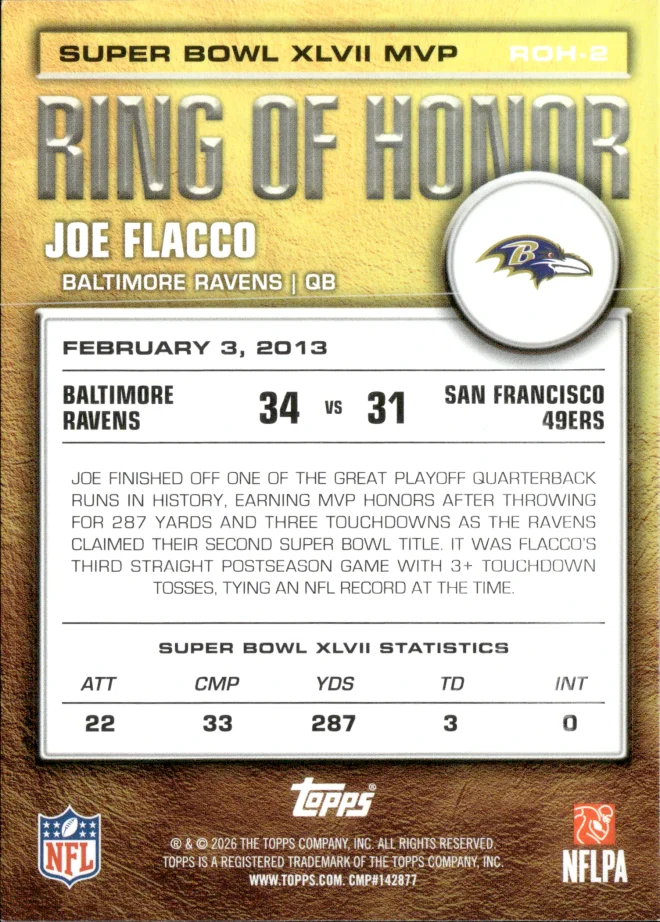 Joe Flacco card back