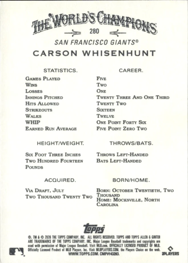 Carson Whisenhunt card back