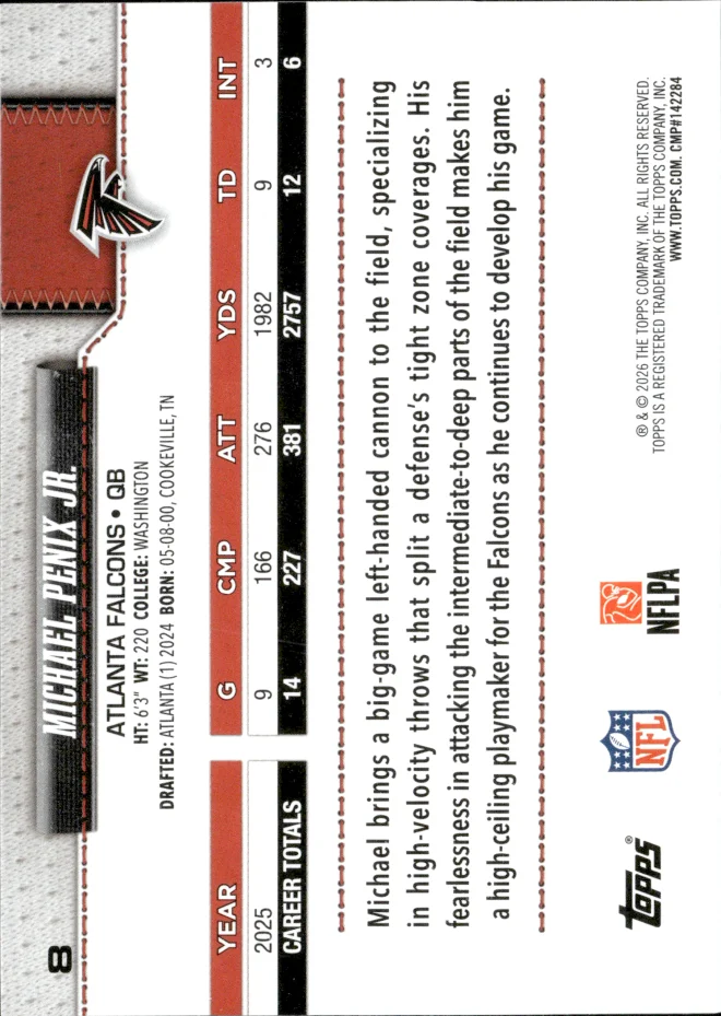 Michael Penix Jr. card back