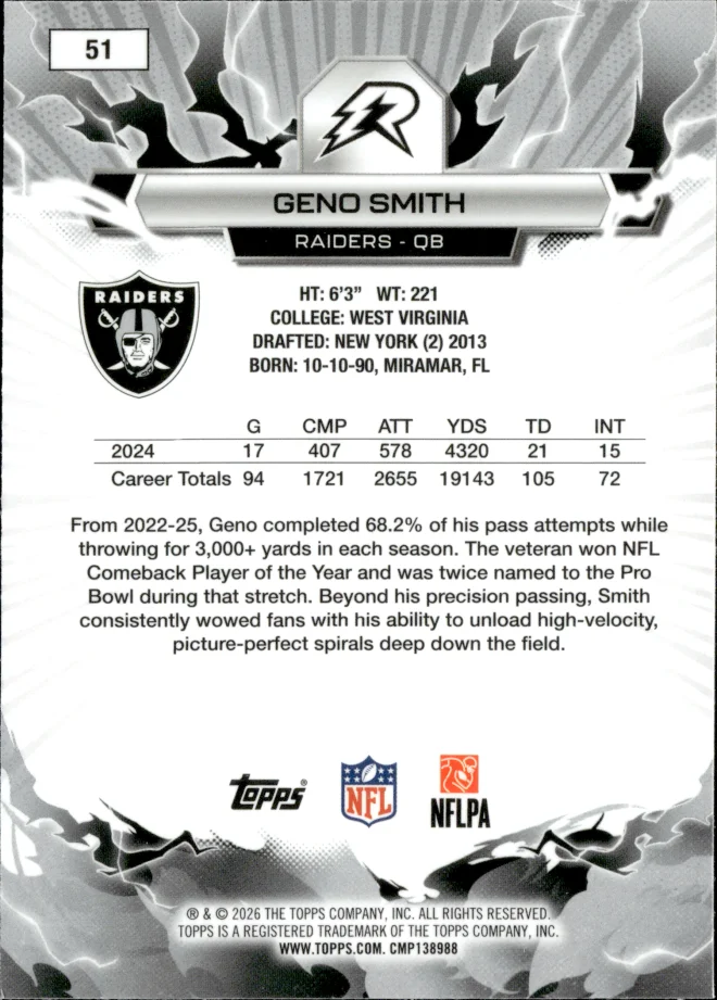 Geno Smith card back
