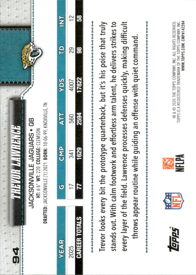 Trevor Lawrence card back
