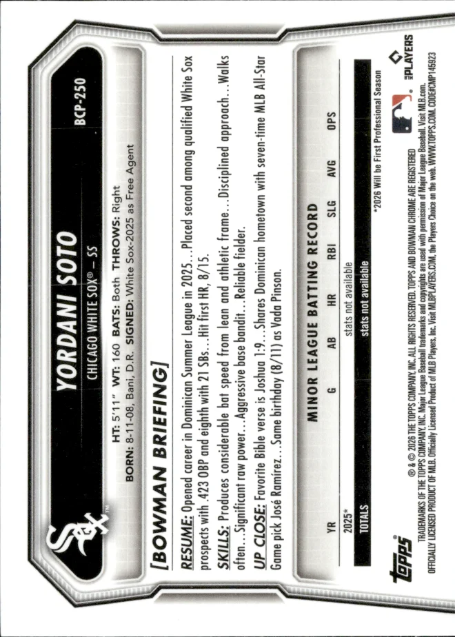 Yordani Soto card back