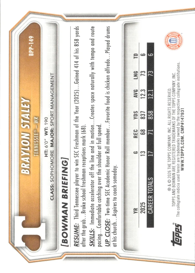 Braylon Staley card back