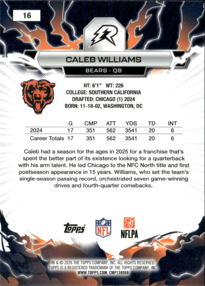 Caleb Williams card back
