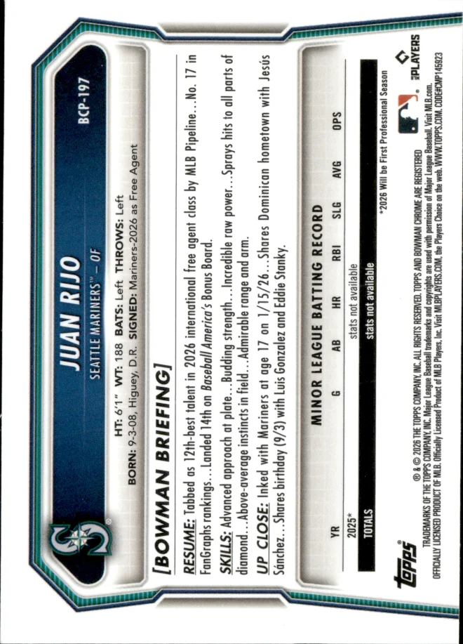 Juan Rijo card back