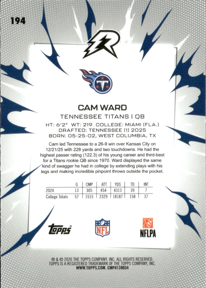 Cam Ward card back
