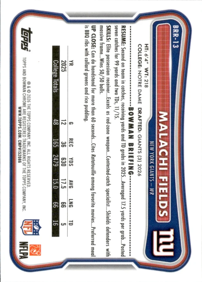 Malachi Fields card back