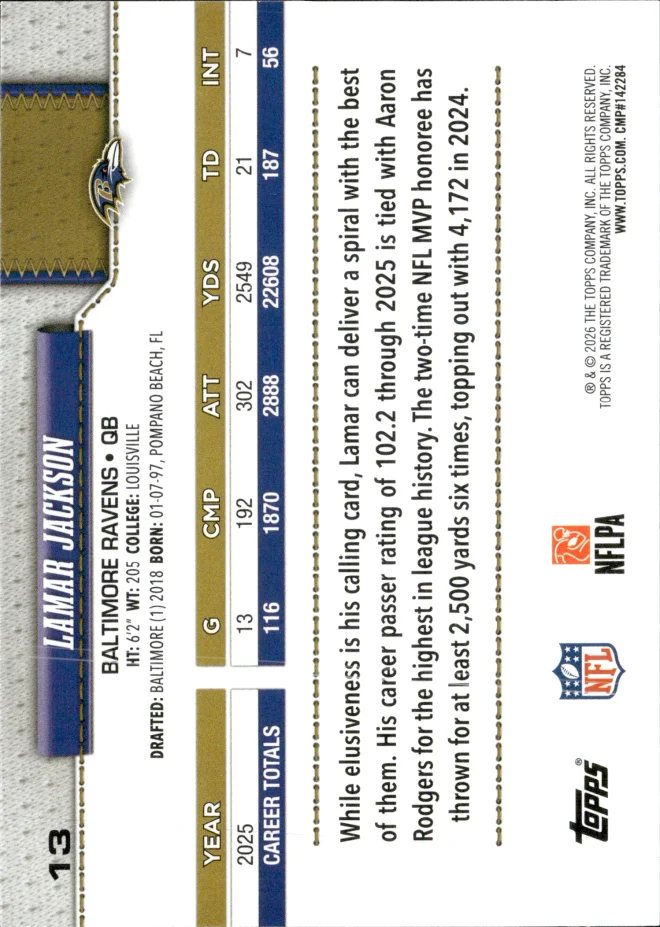 Lamar Jackson card back