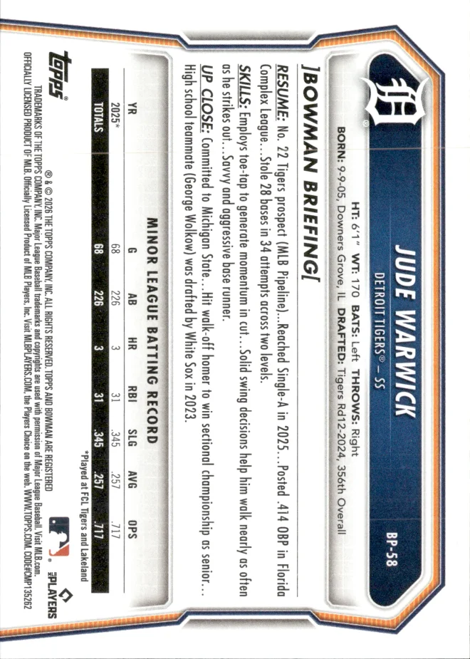 Jude Warwick card back