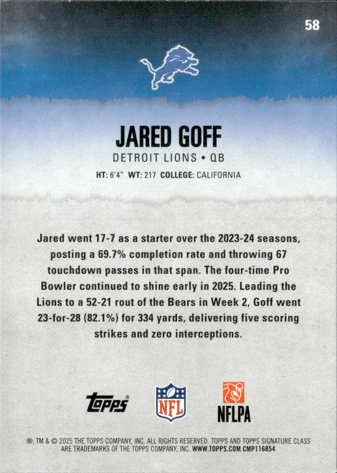 Jared Goff card back